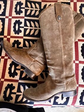 Frye Tall Suede Knee-High Boots in Taupe